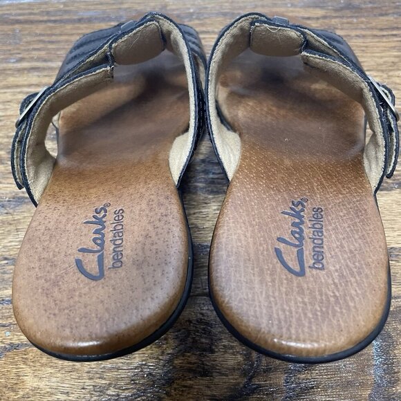 Clarks Black Bendables‎ Slip On Sandals 6M Open Back Leather Upper - Picture 8 of 11